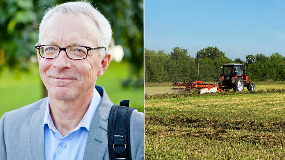 Lars-Erik Lundkvist är näringspolitisk expert hos LRF och till höger kör en bonde sin traktor.