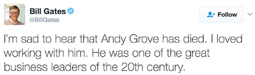 Bill Gates Twitter om Andy Grove