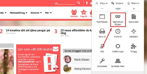 Öppna nytt privat fönster Firefox