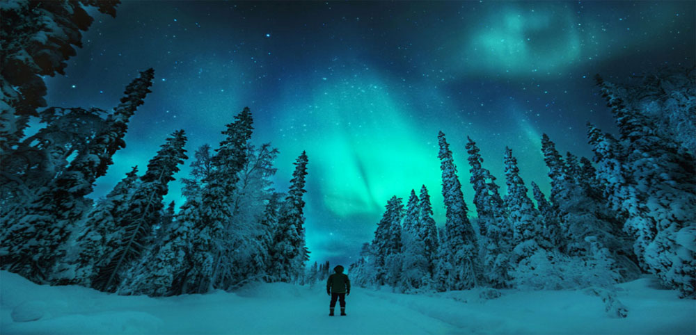 Norrsken sett från finländska Lappland